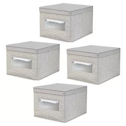 mDesign Stackable Fabric Closet Storage Shoe Box with Lid Gray 4 Pack 