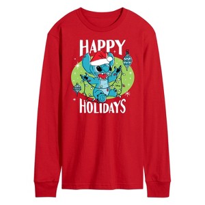 Men's - Lilo and Stitch - Happy Holidays Christmas Long Sleeve Graphic T-Shirt - 1 of 3