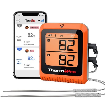 ThermoPro TP17HW 4 Probe Digital Meat Thermometer with Timer and High/Low Alarms Grill Smoker Thermometer w/ Large Color Coded LCD Display in Black