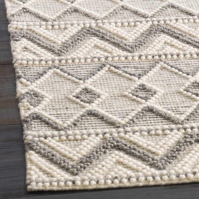 Handmade Gray and Cream Wool Polyester Bohemian Runner Rug