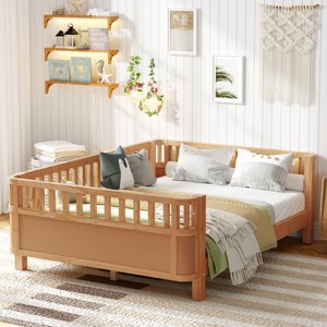 5 Inch Platform Beds,Pine Bed Frame,Full Bed With Rails,Brown Full Size Wood Platform Bed-Cuddlewood - 1 of 4