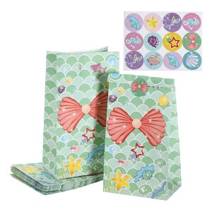 Unique Bargains Children's Paper Cartoon Ocean Seashell Candy Gift Bags 5.12"x3.15"x9.45" Green 12 Pcs - 1 of 4