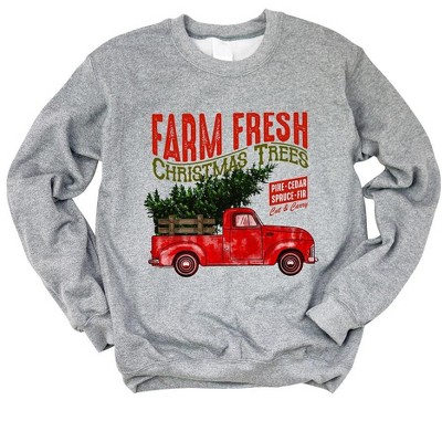 Simply Sage Market Women's Graphic Sweatshirt Farm Fresh Christmas Trees Truck