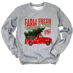 Simply Sage Market Women's Graphic Sweatshirt Farm Fresh Christmas Trees Truck - 1 of 4