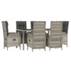 vidaXL Outdoor Patio Dining Set - 7 Piece Poly Rattan Furniture with Reclining Chairs, Tempered Glass Tabletop, Powder-Coated Steel Frame in Gray - 3 of 4