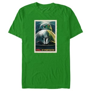 Men's Star Wars: The Mandalorian N1 Starfighter Grogu and Mando Poster T-Shirt - 1 of 4