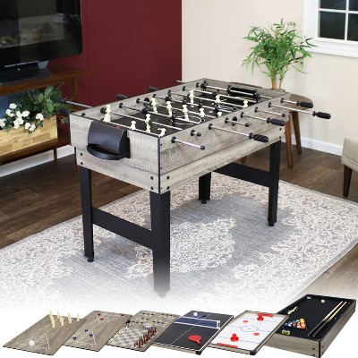 Classic Wood Stain 10-in-1 Multi-Game Table with Foosball and Billiards