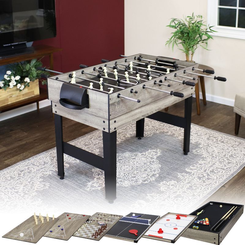 Sunnydaze 10-in-1 Multi-Game Table with Billiards, Foosball, Hockey, Ping Pong, Chess, Checkers, Backgammon, Shuffleboard, Bowling, and Cards - 49.5", 6 of 17