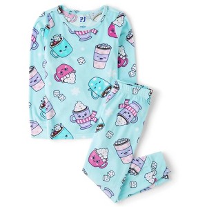 The Children's Place Girls Long Sleeve Hot Cocoa Mug Velour Pajamas - 1 of 3