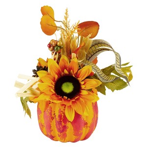 Northlight Floral Pumpkin Autumn Harvest Decoration - 12" - Orange - 1 of 3