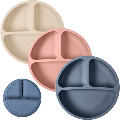 WeeSprout Silicone Plates for Babies & Toddlers 100% Food-Grade Baby Plates Divided Design, 3 Pack