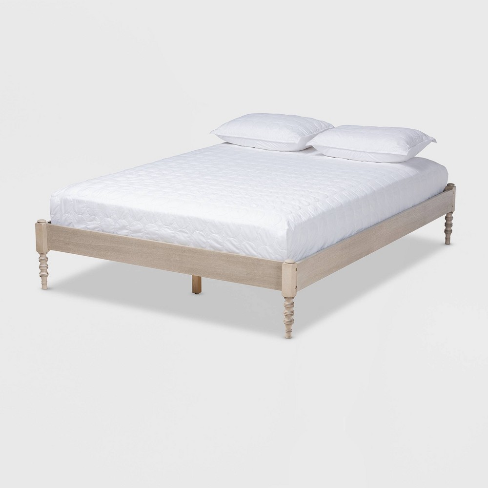 Photos - Bed Frame King Cielle French Bohemian Wood Platform  White - Baxton Studio