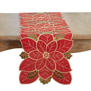 Saro Lifestyle Poinsettia Table Runner, 16"x70", Red - 1 of 3
