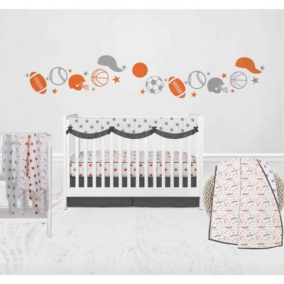 Bacati - Boys Basketball Muslin Orange Gray 8 pc Crib Bedding Set with Long Rail Guard Cover