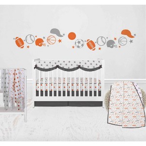 Bacati - Boys Basketball Muslin Orange Gray 8 pc Crib Bedding Set with Long Rail Guard Cover - 1 of 4