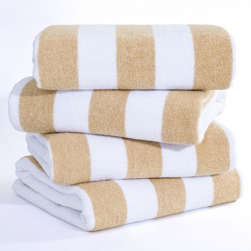 American Soft Linen Cabana Striped Beach Towels, 30x60" Quick Dry 4 Piece Absorbent Pool Towels, Beige