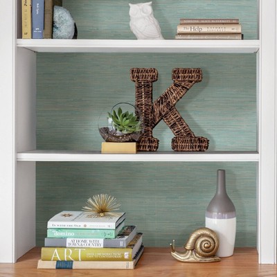 Teal Grasscloth Self-Adhesive Removable Wallpaper Roll