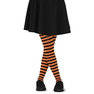 Skeleteen Black and Orange Tights - Striped Nylon Stretch Pantyhose Stocking Accessories for Every Day Attire and Costumes - 1 of 4