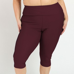 Calypsa Women's Plus Size High Waisted Chlorine Resistant Capri Swim Leggings - 1 of 3