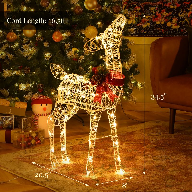 Costway Lighted Christmas Reindeer w/ 50 LED Lights Outdoor Yard Christmas Decorations, 4 of 9