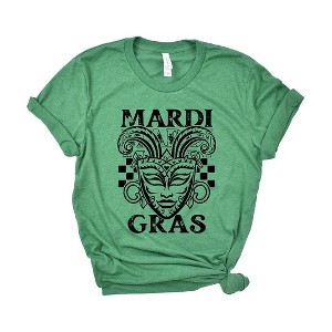 Simply Sage Market Women's Mardi Gras Mask Distressed Short Sleeve Graphic Tee - 1 of 3