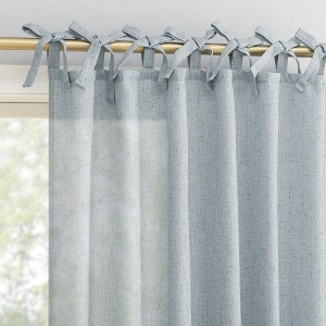 50"x84" Sun Zero Roxy Slub Texture Tacked Bow Semi-Sheer Tie Top Curtain Panel Faded Blue - 1 of 4