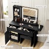 LED Lighted Vanity Desk with Mirror, Makeup Table with Drawers, Open Shelving & Storage Cabinet, Includes Faux Leather Stool, Vanity Set for Bedroom - 3 of 4