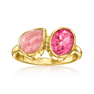 Ross-Simons Pink Rhodochrosite and 1.40 Carat Pink Topaz Toi Et Moi Ring in 18kt Gold Over Sterling