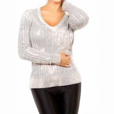 Women's Bleach Cableknit V-Neck Sweater - ANGEL
