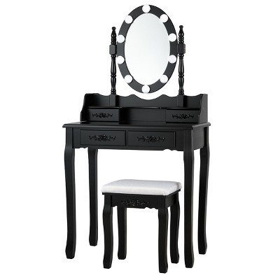 Tangkula Make-Up Vanity Table Dresser Set w/LED Light, Black Brown White