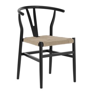Merrick Lane Stack Dining Chair with Wishbone Style Design, Solid Wood Frame, Woven Kraft Paper Rope Seat - 1 of 4