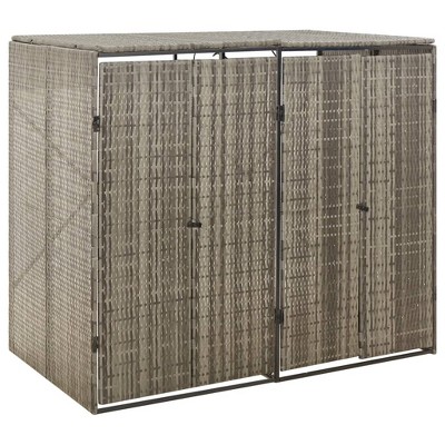 VidaXL Double Wheelie Bin Shed Gray 55.1"x31.5"x46.1" Poly Rattan