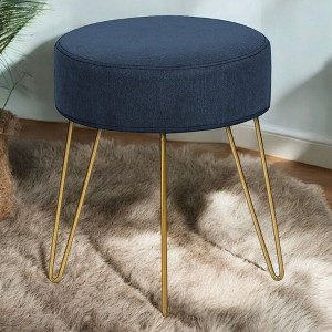 Alilang 13.75 inch Round Upholstered Accent Stool with Gold Hairpin Legs-Blue - 1 of 4