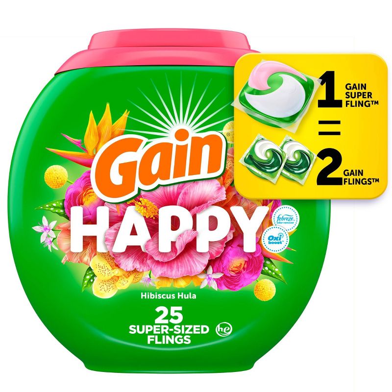 Gain Flings Hibiscus Hula HE Compatible Happy Laundry Detergent Soap Pacs, 1 of 12