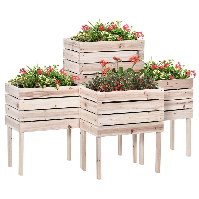 Outsunny 4PCS Wooden Raised Garden Beds Kits Elevated Planter for Outdoor Plants Flowers Vegetables, Raised Garden Boxes, 4 of 7