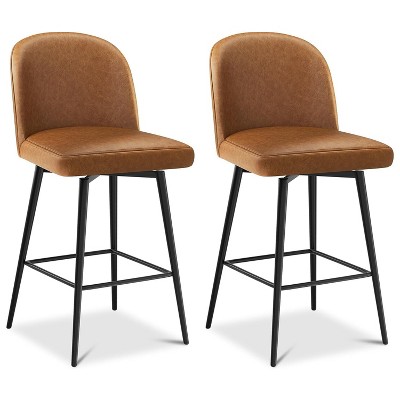 Rbied Bar Stools Set of 2, 360° Swivel Upholstered Barstools with Backs and Metal Legs