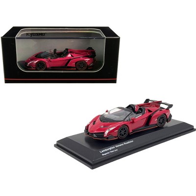 Lamborghini Veneno Roadster Magenta with Red Line 1/64 Diecast Model Car by Kyosho