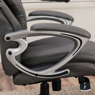 Gray Leather Executive Office Chair with Lumbar Support