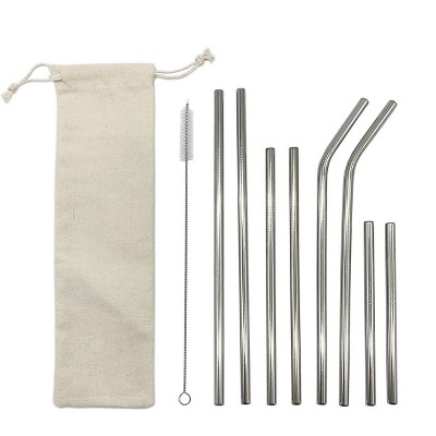 10pc Reusbale Straws with Cleaning Brush & Carrying Pouch Stainless Steel - Room Essentials™