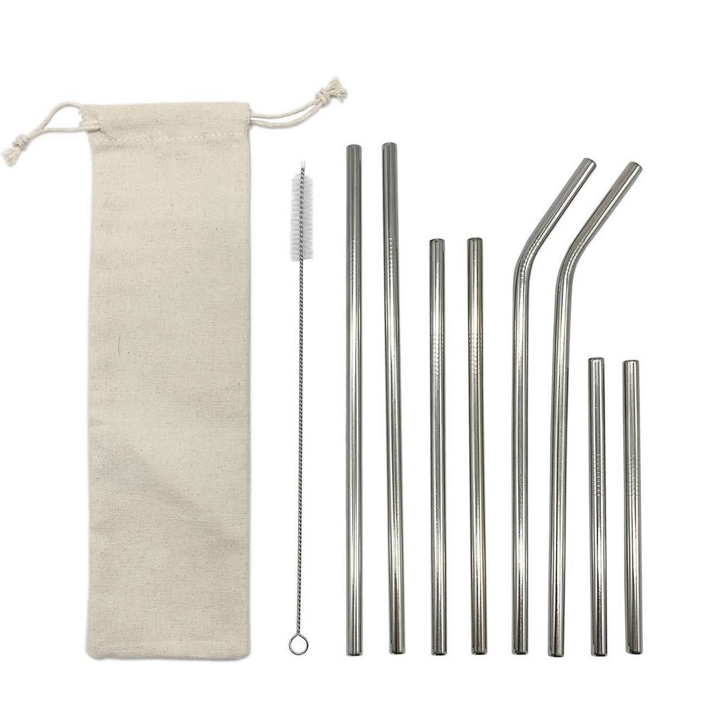 10pc Reusbale Straws with Cleaning Brush & Carrying Pouch Stainless Steel - Room Essentials