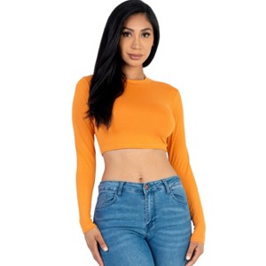Slickblue Women's Long Sleeve Cropped Top, Crew Neck, Stretch Jersey, Casual Fit, Multiple Color Options, Size S-L - 1 of 4