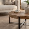 31.29"Modern Retro Splicing Round Coffee Table , Fir Wood Table Top with Cross Legs Metal Base - 4 of 4
