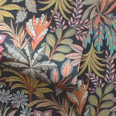 Summer Nights Black Floral Vinyl Peel and Stick Wallpaper Roll