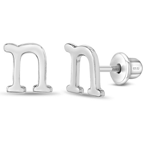 Girls' Polished Number Initial Screw Back Sterling Silver Earrings - In  Season Jewelry : Target