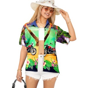 LA LEELA Women's Swim Summer Vacation Button Down Short Sleeve Overshirt Summer Hawaiian Shirts Blouse Tops For Women - 1 of 4