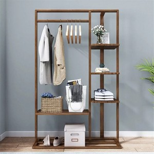 Artloge 40" Tall Freestanding Bamboo Garment Rack with Storage Shelves & Top Hanging Rod for Bedroom Laundry Room Organization - 1 of 4