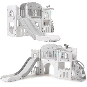 Toddler Slide 8 In 1 Toddler Playset for Toddlers Age 1-3，Playground with Climber, Crawling Tunnel, Basketball Hoop, Telescope, Toy Storage - 1 of 4