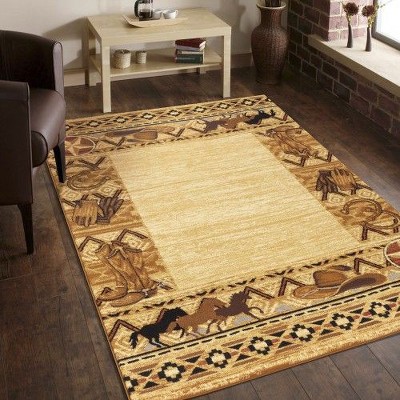 Kumasinova Western Frontier Area Rug – Exclusive Design for Living Room, Kid & Pet-Friendly, Made in Turkey, Stain-Resistant Door Mat