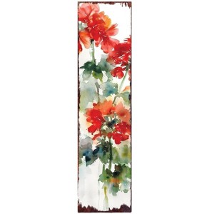 HomeRoots 36" Green Red And White Geranium Solid Wood Porch Sign - 1 of 4