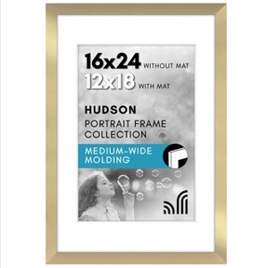 Americanflat 16x24 Poster Frame with Polished Plexiglass - Use as 12x18 Frame with Mat or Display 16x24 Photo Without Mat - Gold - 1 of 1